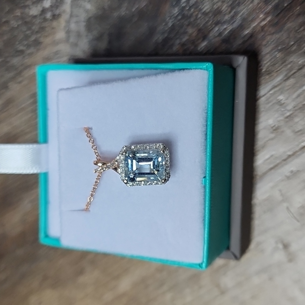 Effy 14k white & rose gold,diamond aquamarine necklace